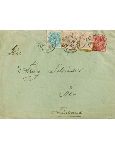 Dinamarca. Sobre Yv 36. 1895. 10 cts rosa y sellos procedentes de Enteros Postales de 3 ore gris, dos sellos y 4 ore azul clar