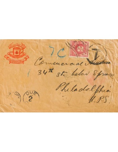 India Británica. Sobre Yv 134(3). 1931. 1 a castaño, tres sellos (al dorso). DEHRADUN a PHILADELPHIA (U.S.A.). Tasada a la lle