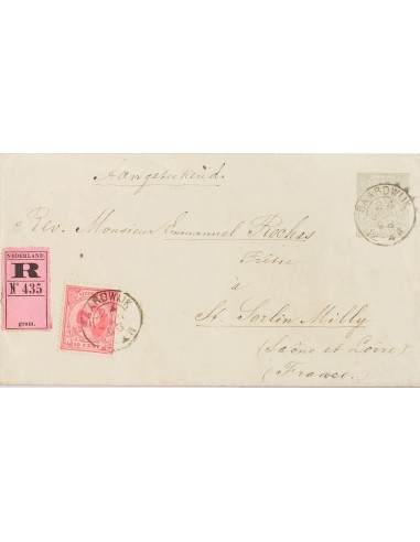Holanda. Sobre Yv 37. 1848. 12 ½ cts gris sobre Entero Postal Certificado de BAARDWIJK a SAINT SORLINMILLY (FRANCIA), con fran
