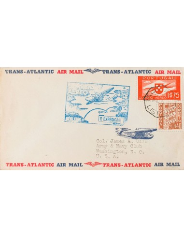 Portugal, Aéreo. Sobre Yv 2. 1939. 1´75 naranja y 40 ctvos castaño. Correo Aéreo de LISBOA a WASHINGTON (U.S.A.). En el frente