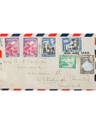Bermudas. Sobre Yv 92, 98(2), 109, 111(2). 1942. ½ p, 6 p, dos sellos, 2 ½ p y 3 p, dos sellos. HAMILTON (BERMUDA) a WHITECHUR