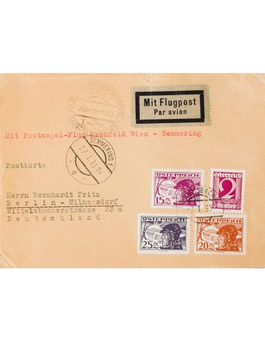 Austria, Aéreo. Sobre Yv 18, 20, 21. 1933. 15 g, 20 g, 25 g y 2 g. Correo Aéreo de KROISBACH a BERLIN (ALEMANIA). En el frente
