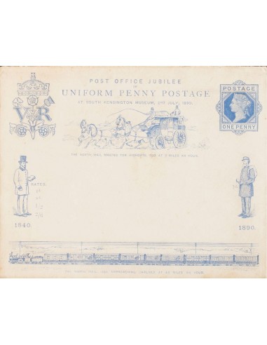 Gran Bretaña, Entero Postal. (*)Yv . 1890. 1 p azul sobre Entero Postal UNIFORM PENNY POSTAGE. MAGNIFICO.