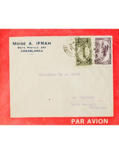 Marruecos Francés. Sobre Yv 113, Aéreo 10. 1929. 50 cts verde negro y 2 fr violeta. Sobre de la Compañía Latecoere de CASABLAN