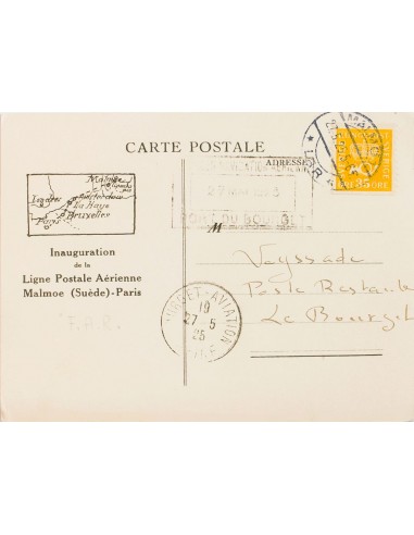 Suecia. Sobre Yv 137. 1925. 35 ore amarillo. Tarjeta Postal de la F.A.R. de MALMO a LE BORGET (FRANCIA). En el frente marca SE