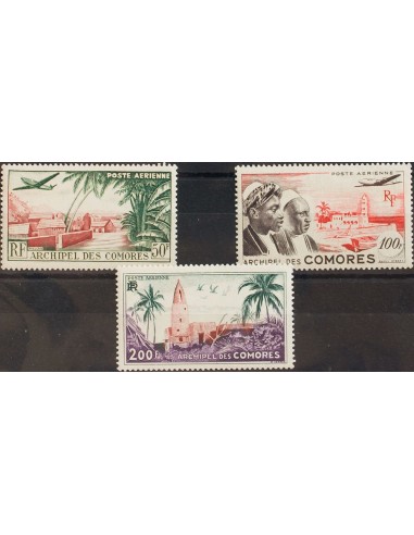Comoras, Aéreo. **Yv 1/3. 1950. Serie completa. MAGNIFICA. Yvert 2013: 35 Euros.