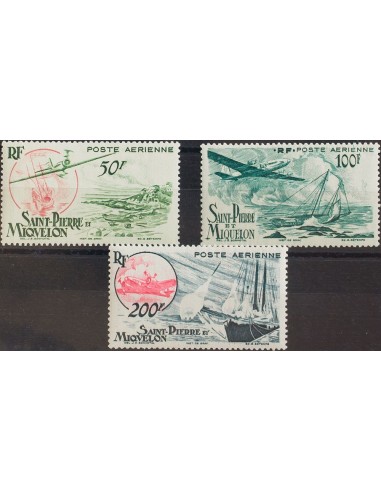 San Pedro y Miquelón, Aéreo. **Yv 18/20. 1947. Serie completa. MAGNIFICA. Yvert 2014: 45 Euros.