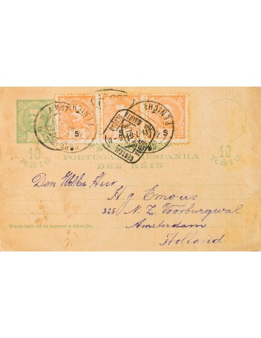 Portugal, Entero Postal. Sobre Yv 125. 1901. 10 reis verde sobre Tarjeta Entero Postal de PENICHE a AMSTERDAM (HOLANDA), con f