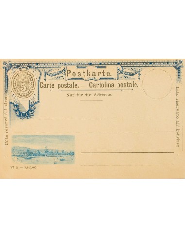Suiza, Entero Postal. (*)Yv . 1894. 5 cts gris sobre Tarjeta Entero Postal de Zurich, en azul. MAGNIFICA Y RARA.
