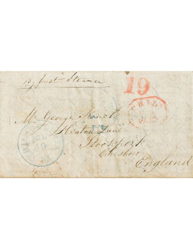 Estados Unidos, Prefilatelia. Sobre Yv . 1851. PHILADELPHIA a STOCKPORT (INGLATERRA). Fechador PHILADEPHIA / P.A., en azul y m