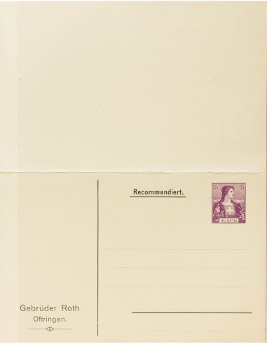 Suiza, Entero Postal Privado. (*)Yv . 1907. 15 cts violeta + 10 cts rojo y 12 cts naranja sobre Tarjeta Entero Postal Privada
