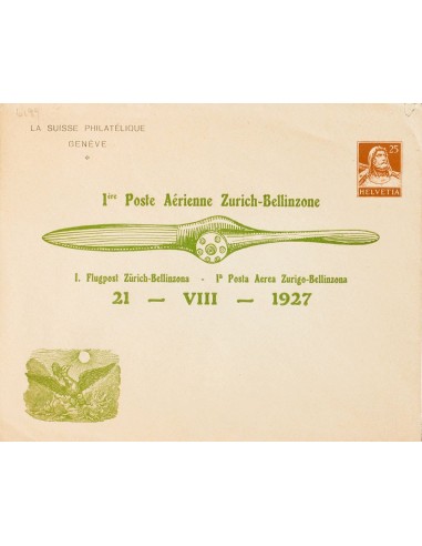 Suiza, Entero Postal Privado. (*)Yv . 1927. 25 cts castaño sobre Entero Postal de LA SUISSE PHILATELIQUE. 1ERE POSTE AERIENNE