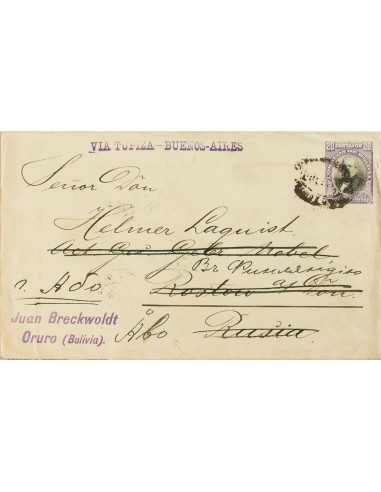 Bolivia, Entero Postal. Sobre Yv . 1904. 20 ctvos violeta y negro sobre Entero Postal de ORURO (BOLIVIA) a ROSTOW (RUSIA), y r