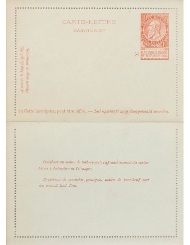 Bélgica, Entero Postal. (*)Yv . 1893. 10 cts castaño naranja sobre Tarjeta Entero Postal. MAGNIFICA.