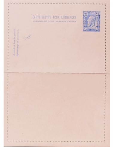 Bélgica, Entero Postal. (*)Yv . 1884. 25 cts azul sobre rosa sobre Tarjeta Entero Postal. MAGNIFICA.