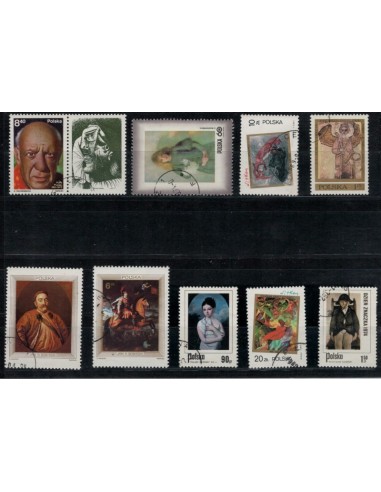 Diferentes valores postales de sellos de Polonia