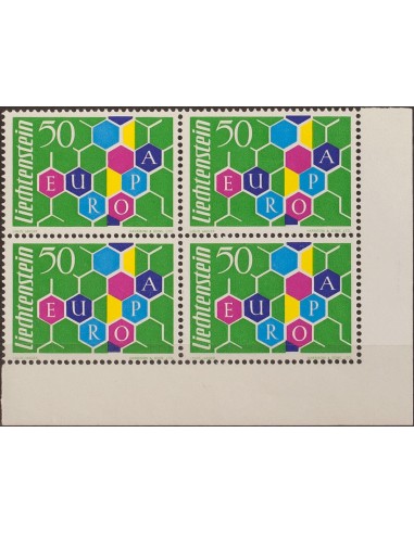 Liechtenstein. **Yv 355(4). 1960. 50 r multicolor, bloque de cuatro. MAGNIFICO. Yvert 2016: 480 Euros.