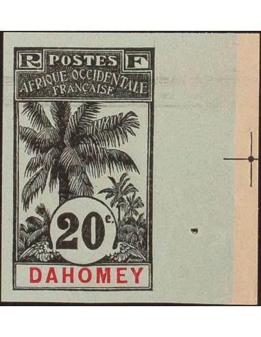 Dahomey. (*)Yv 23a. 1906. 20 cts negro sobre azul-gris, borde de hoja. SIN DENTAR. MAGNIFICO. Yvert 2013: 110 Euros.