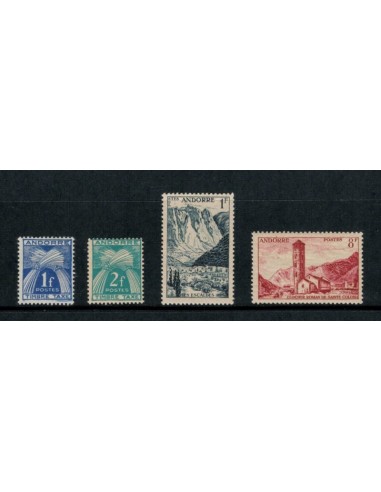Diferentes valores postales de sellos de Andorra. Correo francés