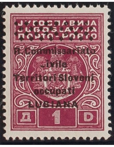 Lubiana-Eslovenia, Ocupación Italiana Tasas. **Yv 7. 1941. 1 d rosa lila. Variedad SOBRECARGA CALCADA AL DORSO. MAGNIFICO.
