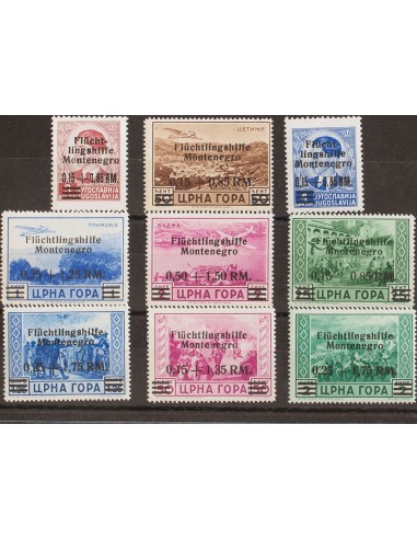 Montenegro, Ocupación Alemana. **/*Yv . 1944. Serie completa (15+85 r sobre 4 d azul con fijasellos). MAGNIFICA Y RARA. (Mi20/