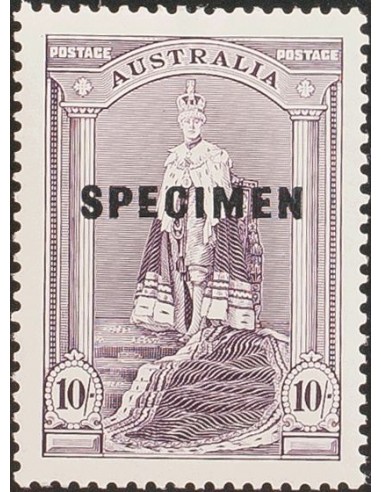 Australia. **Yv 121. 1937. 10 s violeta. Sobrecarga SPECIMEN. MAGNIFICA. (SG177s)
