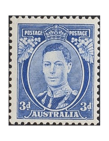 Australia. **Yv 113B. 1937. 3 p azul intenso (papel ordinario). MAGNIFICO Y RARO. (SG168ca)