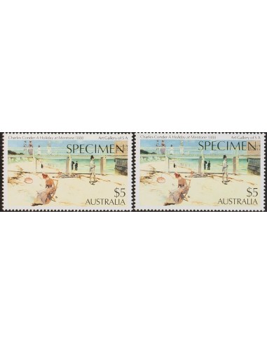 Australia. **Yv 855, 855a. 1984. 5$ multicolor, dos sellos con diferentes tonalidades. Sobrecarga SPECIMEN. MAGNIFICOS.