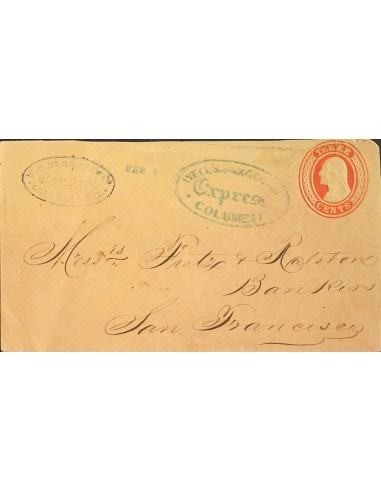 Estados Unidos, Entero Postal. Sobre Yv . (1853ca). 3 cts rosa sobre Entero Postal de COLUMBIA a SAN FRANCISCO (corte superior
