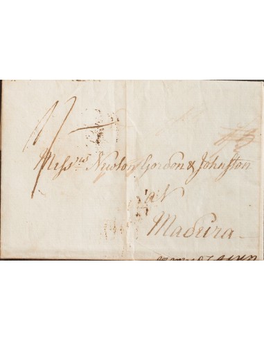 Jamaica, Prefilatelia. Sobre Yv . 1787. GREAT SALT POND (JAMAICA) a MADEIRA. Porteo manuscrito "1/3" rectificado a "1/-", al d