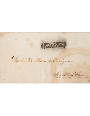Bolivia, Prefilatelia. Sobre Yv . 1851. ORURO a SANTA CRUZ. Marca FRANCA, en negro (con adornos). MAGNIFICA.