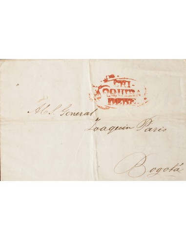 Colombia, Prefilatelia. Sobre Yv . (1840ca). MINAS a BOGOTA (carta completa con fecha sin año). Marca REPUBLICA DE COLOMBIA /