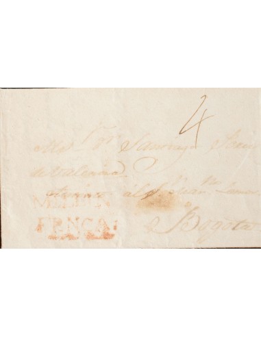Colombia, Prefilatelia. Sobre Yv . 1822. MEDELLIN a BOGOTA. Marca MEDELLIN / FRANCA, en rojo (igual a la utilizada durante el