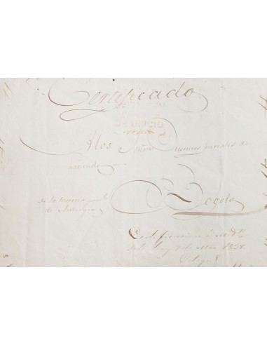 Colombia, Prefilatelia. Sobre Yv . 1838. Frontal de Certificado de MEDELLIN a BOGOTA. Manuscrito "Certificación a Medn. Sale h