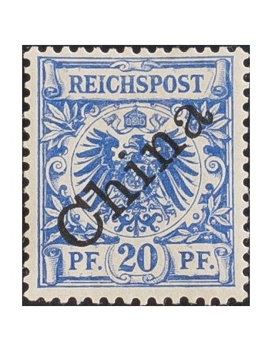 China, Oficina Alemana. *Yv 4B. 1898. 20 p azul. MAGNIFICO. (Michel 4I, 18 Euros)