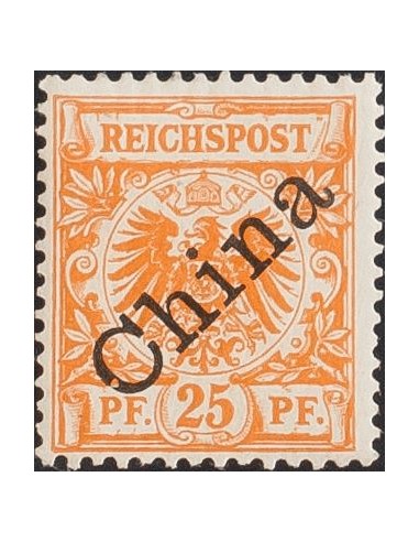 China, Oficina Alemana. **Yv 5. 1898. 25 p naranja (Gelblichorange). MAGNIFICO. (Michel 5Ia, 250 Euros)
