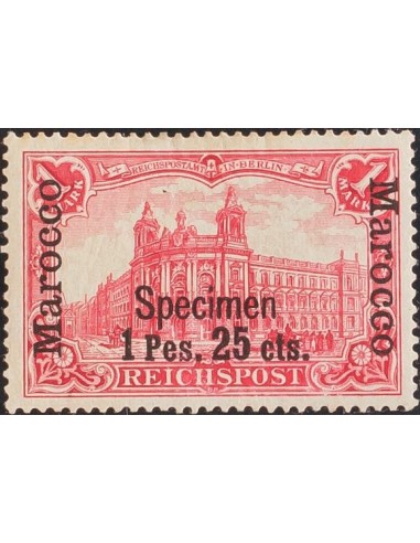Marruecos, Oficina Alemana. *Yv . 1899. 1p 25 cts sobre 1 m rojo (tonalizado). Sobrecarga SPECIMEN. BONITO. (Michel 16I SP)