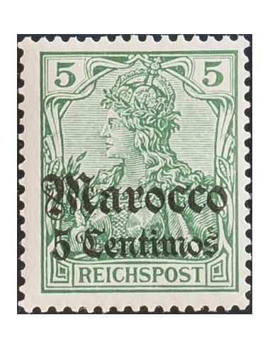Marruecos, Oficina Alemana. **Yv 19A. 1905. 5 cts sobre 5 p verde. MAGNIFICO. (Michel 20, 24 Euros)
