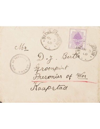 Orange. Sobre Yv 18. 1900. 1 p violeta. BLOEMFONTEIN a CIUDAD DEL CABO (dirigida a un prisionero de la Guerra Anglo Boer inter
