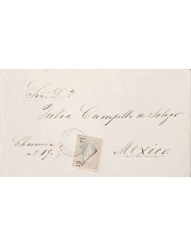 Méjico. Sobre Yv 45. 1868. 25 ctvos azul sobre rosa (13 71 ZACATECAS). ZACATECAS a MEXICO. Matasello FRANCO / ZACATECAS. MAGNI