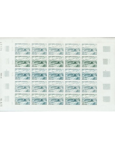 San Pedro y Miquelón. **Yv 432(25). 1973. 1 f multicolor, hoja completa de veinticinco sellos. ENSAYOS DE COLOR y SIN DENTAR,