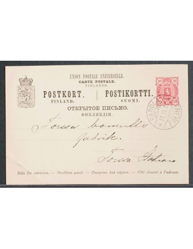Finlandia, Entero Postal. Sobre Yv . 1899. 10 p rosa sobre Tarjeta Entero Postal de PAROLA a FORSSA. Matasello PAROLA / FINLAN