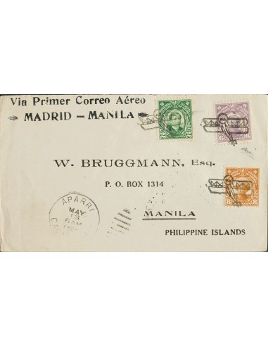 Filipinas, Intervención Norteamericana. Sobre Yv 204, 206, 207. 1926. 2 ctvos verde, 6 ctvos violeta y 8 ctvos bistre. APARRI