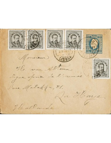 Portugal, Entero Postal. Sobre Yv 56(5). 1889. 25 reis azul sobre Entero Postal de LISBOA a LA HAYA (HOLANDA), con franqueo co