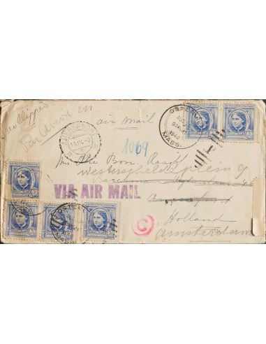 Estados Unidos. Sobre Yv 416(6). 1940. 5 ctvos ultramar, seis sellos. OSTERVILLE a AMERSFOORT (HOLANDA), reexpedida a AMSTERDA