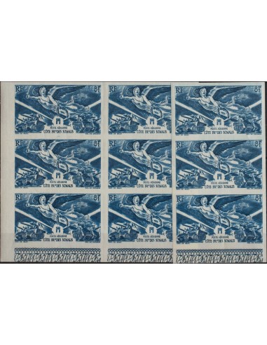 Costa de Somalia, Aéreo. **Yv 13(9). 1946. 8 f azul, nueve sellos. SIN DENTAR. MAGNIFICOS. Yvert 2013: 169 Euros.