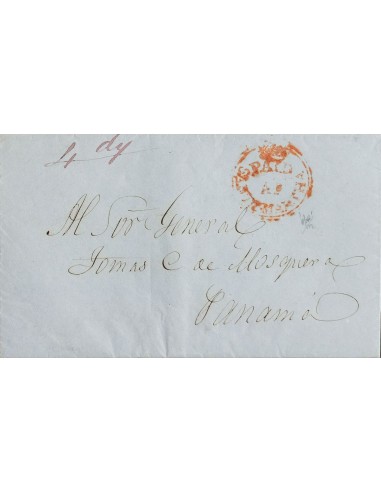 Colombia, Agencia Postal Británica. Sobre . 1850. SANTA MARTA (COLOMBIA) a PANAMA. Marca PAID / AT / ST.MARTHA, en rojo y port