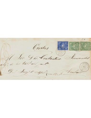 Ecuador. Sobre Yv 1, 2(2). 1866. ½ real ultramar y 1 real verde (ambos 2ª Tirada). Frente de Plica Judicial de GUARANDA a AMBA