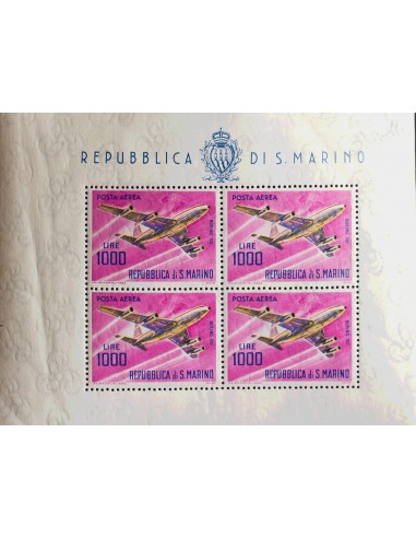 San Marino, Aéreo. **Yv 138(4). 1964. 500 l multicolor, hoja de cuatro sellos. MAGNIFICA. (Sassone 25)