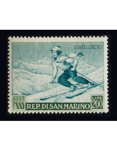San Marino, Aéreo. **Yv 100. 1953. 200 liras verde. MAGNIFICO. Yvert 2016: 120 Euros.